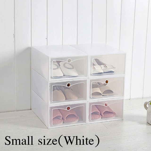 Caja de zapatos con tapa transparente, organizador de zapatos, Zapatero apilable, a prueba de polvo, 6 uds.: white-small