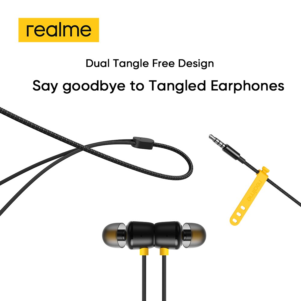 Realme buds 2 zwart bedraad -3.5mm oordopjes 3-- knops afstandsbediening met microfoon ingebouwde magneten klitvrije android-telefoon realme 6 pro