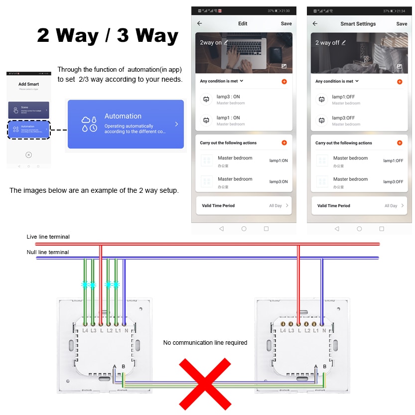 1 2 3 4 Gang 2 way WiFi touch switch AC 85v 220v wall Light Switch,US Standard wireless smart home switch