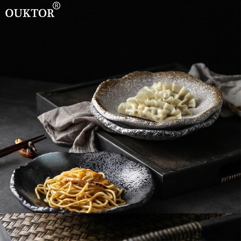 Japanse Retro Creatieve Keramische Ronde Plaat Restaurant Bestek Thuis Sushi Snack Schotel Steak Westerse Platen Praktische Servies
