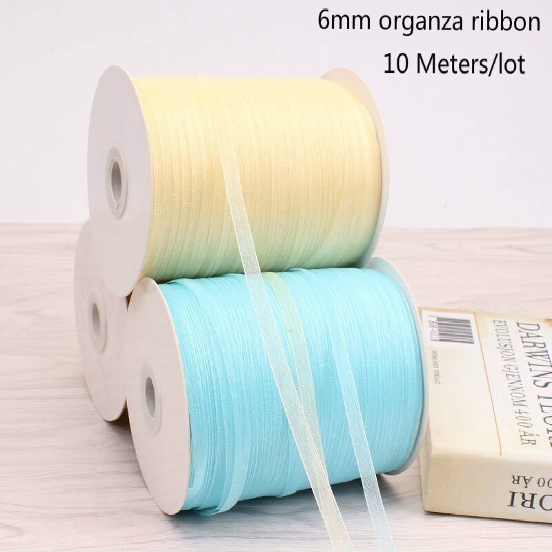 6mm Organza Ribbon (10 Meters/lot) Decorative Packing Wedding Crafts Christmas Wrap Handmade DIY Material Supplies