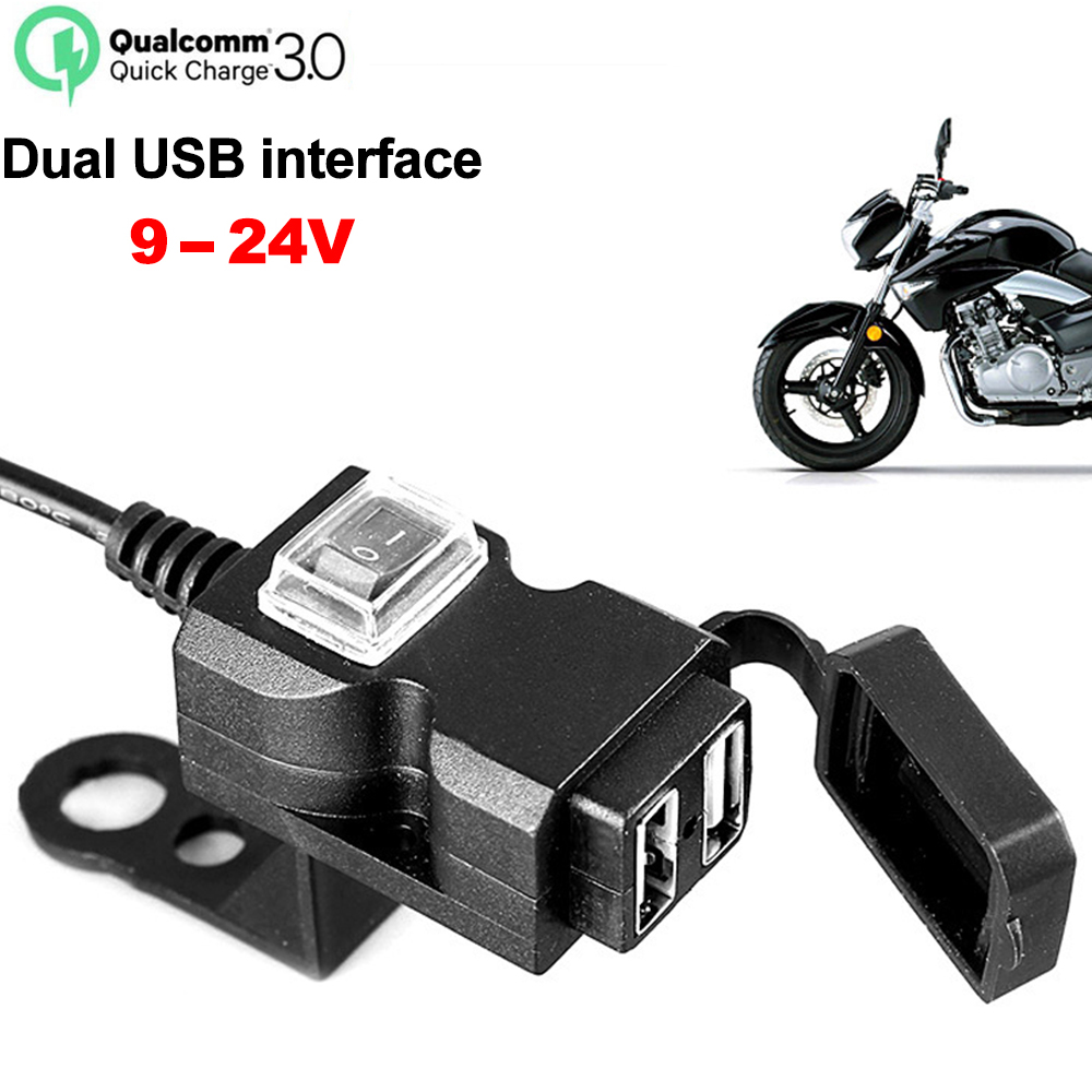 Enchufe USB para motocicleta actualizado, adaptador de fuente de alimentación de 12V con carga de salida USB Dual resistente al agua con interruptor de encendido/apagado para motocicleta