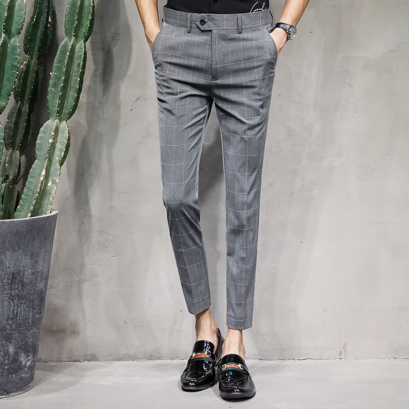 Pants Mens Plaid Checkered Pants Perfume Men Dress Pants Slim Fit Pantalon Hombre Vestir Summer Casual Mens Trousers Office