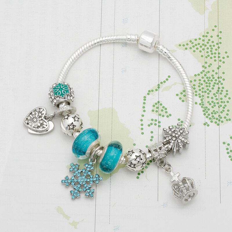 RANDORS grün charm armband für frauen Schneeflocke anhänger armband Die königin von schnee Weihnachten
