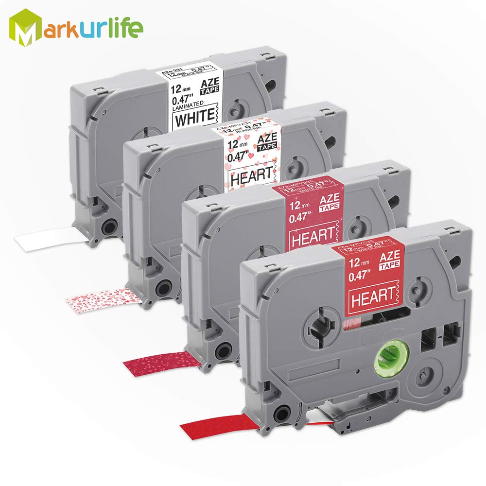 Label Tape 4-Pack for Brother P-Touch - Valentine Color - 12mm Width - TZe-MPVA31 TZe-MPVB35 TZe-MPVC35 TZe-231