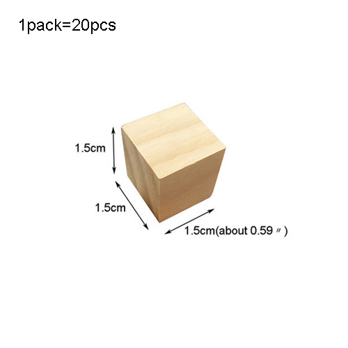 Bloques cuadrados de madera sin terminar de madera sólida Cubo de madera Mini cubos DIY artesanía en madera adorno para boda de navidad: 1.5cm 20pcs