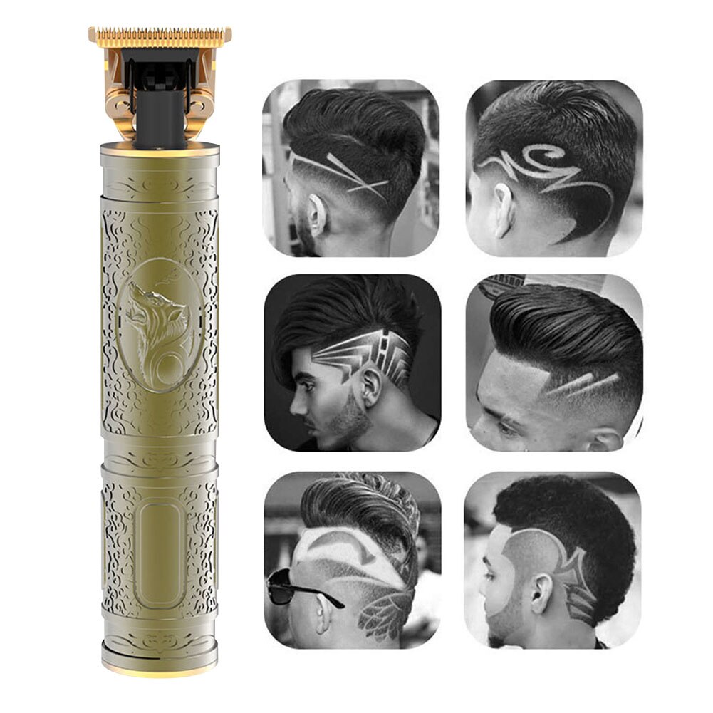 Hair Trimmer USB Rechargeable Hair Clipper Wolf Head Carving Men Oil Head Beard Electric Push Shears