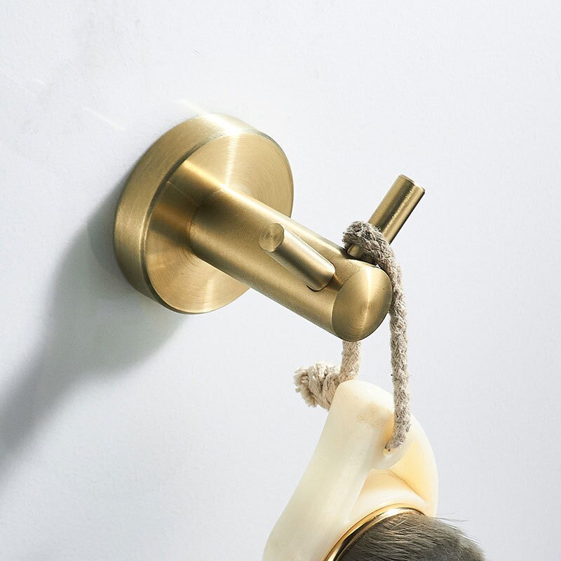 Toiletpapirholder børstet guld rustfrit stål vedhæng papir kroge håndklædestativ papirrulleholder hardware badeværelse tilbehør: Kappekrog