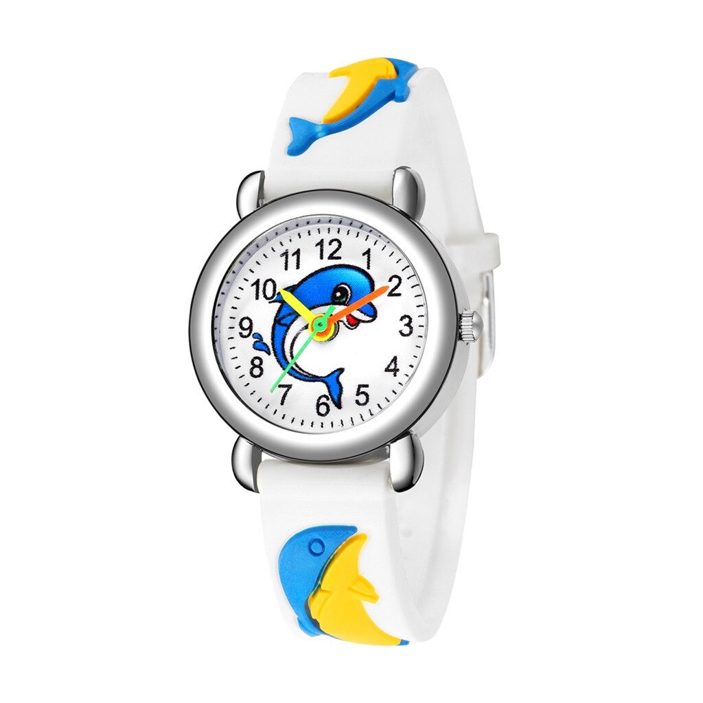 Leuke 3D Cartoon Patroon Horloge Siliconen Band Analoge Quartz Horloge Kinderen Sport Horloge Klok Uur Cadeau Voor Kinderen Jongens: WHITE