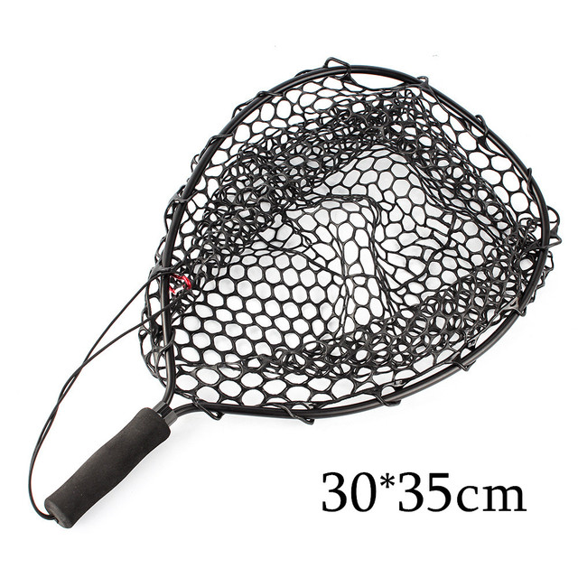 Draagbare Zachte Rubberen Siliconen Forel Vangen Visnet Aluminium Visnet Trap Comfortabele Eva Handvat Met Stevige Hand Netto: 3035CM-black