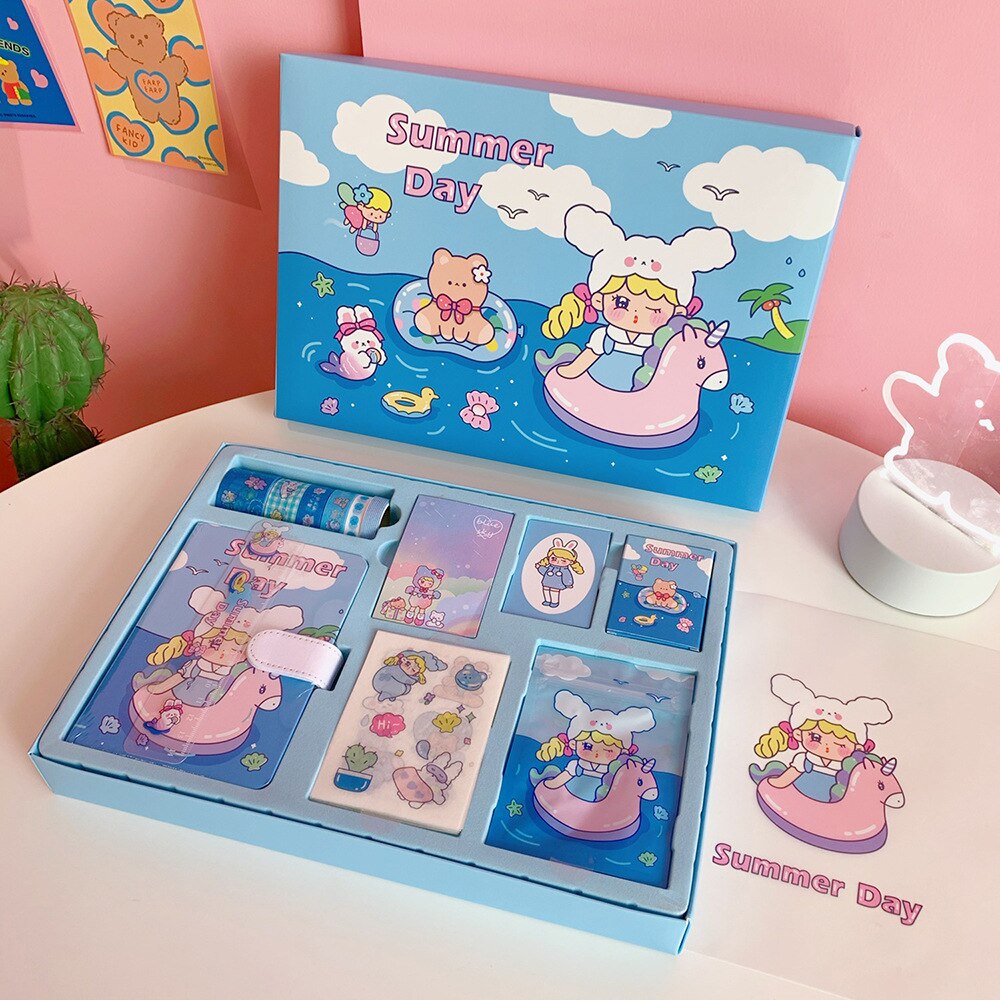 Sharkbang Super Cute Korean Notebook Journals Set Kids Girls Best Festival Book School Stationery: blue