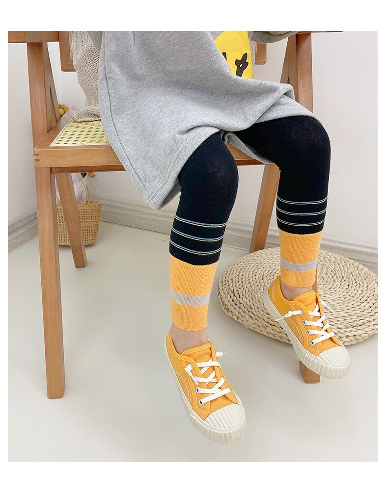Girls Pants Baby Stripe Leggings Autumn Autumn Korean Style Tights For Kid 1-9 Years Children Clothes Nine-point Pant