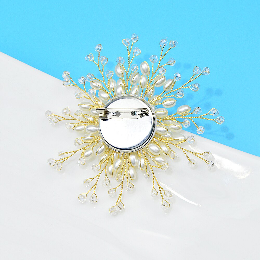 CINDY XIANG Handmade Pearl And Crystal Beads Flower Brooches For Women Large Wedding Weaving Jewelry