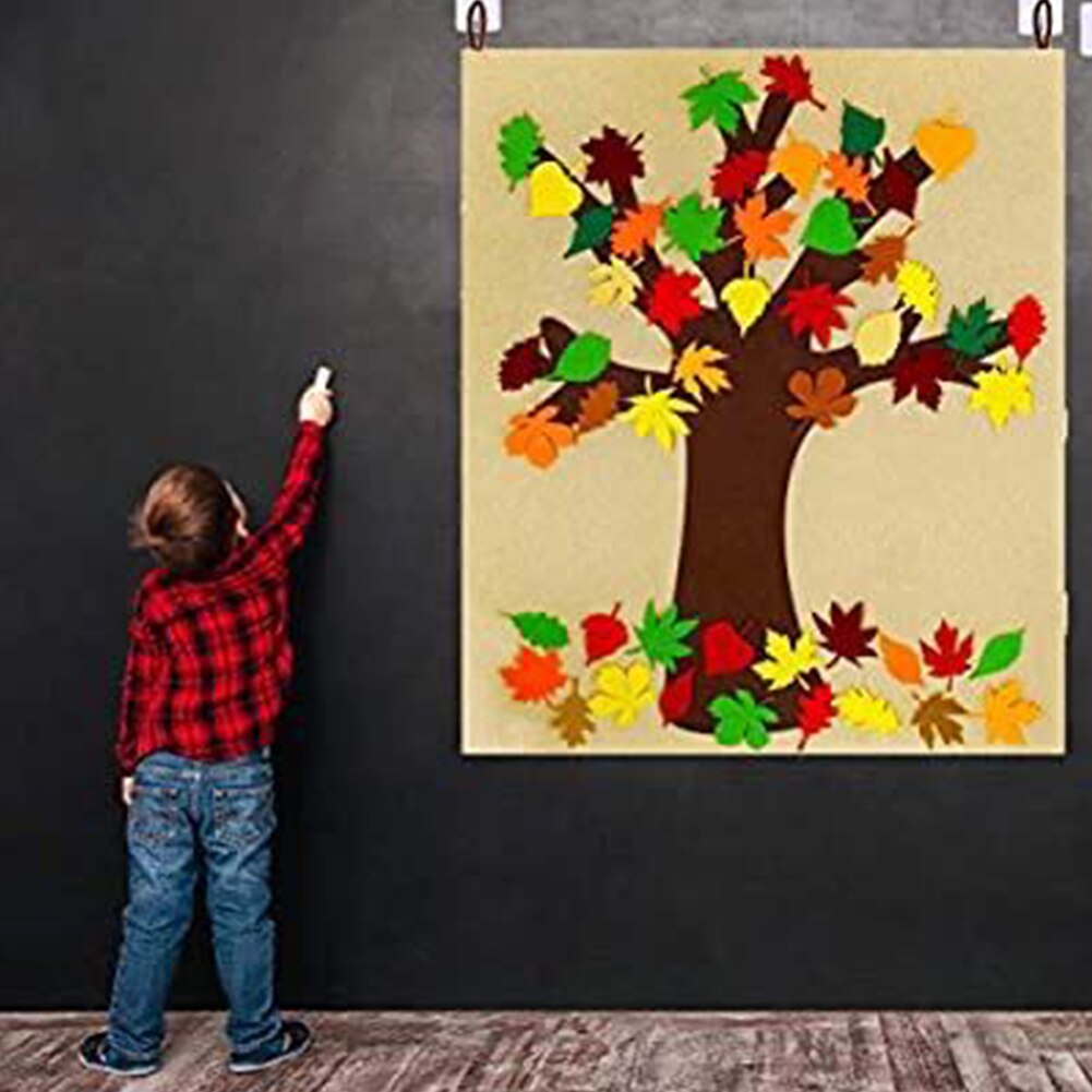 Tablero de árbol de Otoño de fieltro para niños, arte de pared para escuela, adornos de hojas de otoño, manualidades, bullets, actividades de acción de gracias, aula y dormitorio