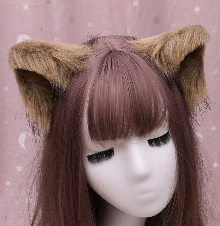 Orejas de gato Anime Lolita accesorios para el cabello orejas Cosplay peluca Kawaii tocado gótico accesorios lolita diadema con orejas de gato: Castaño