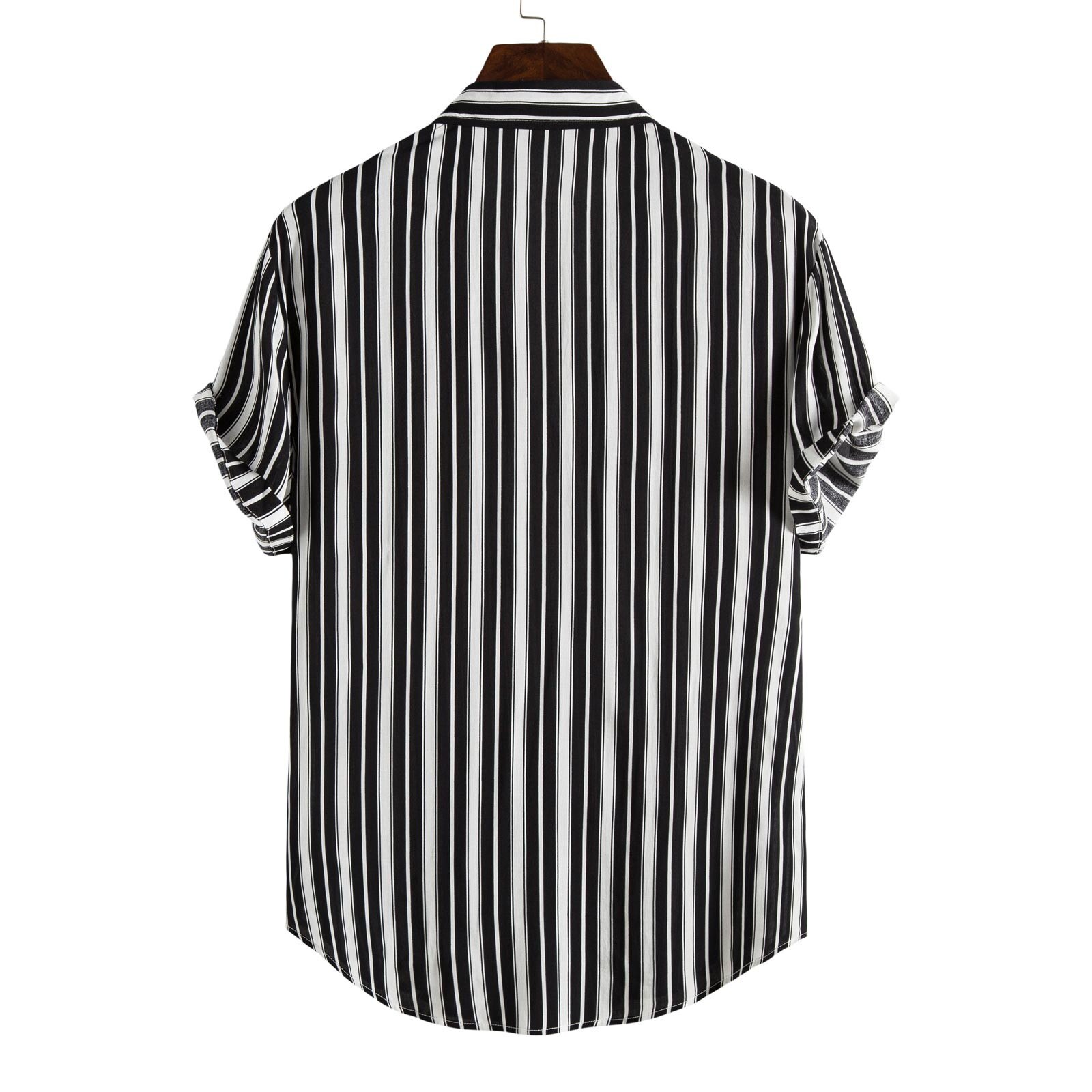 Hawaiian Shirt Man Black Stripe Shirt Turn-down Collar Shirts Short Sleeve Casual Beach Male Blouse Camisas Hombre