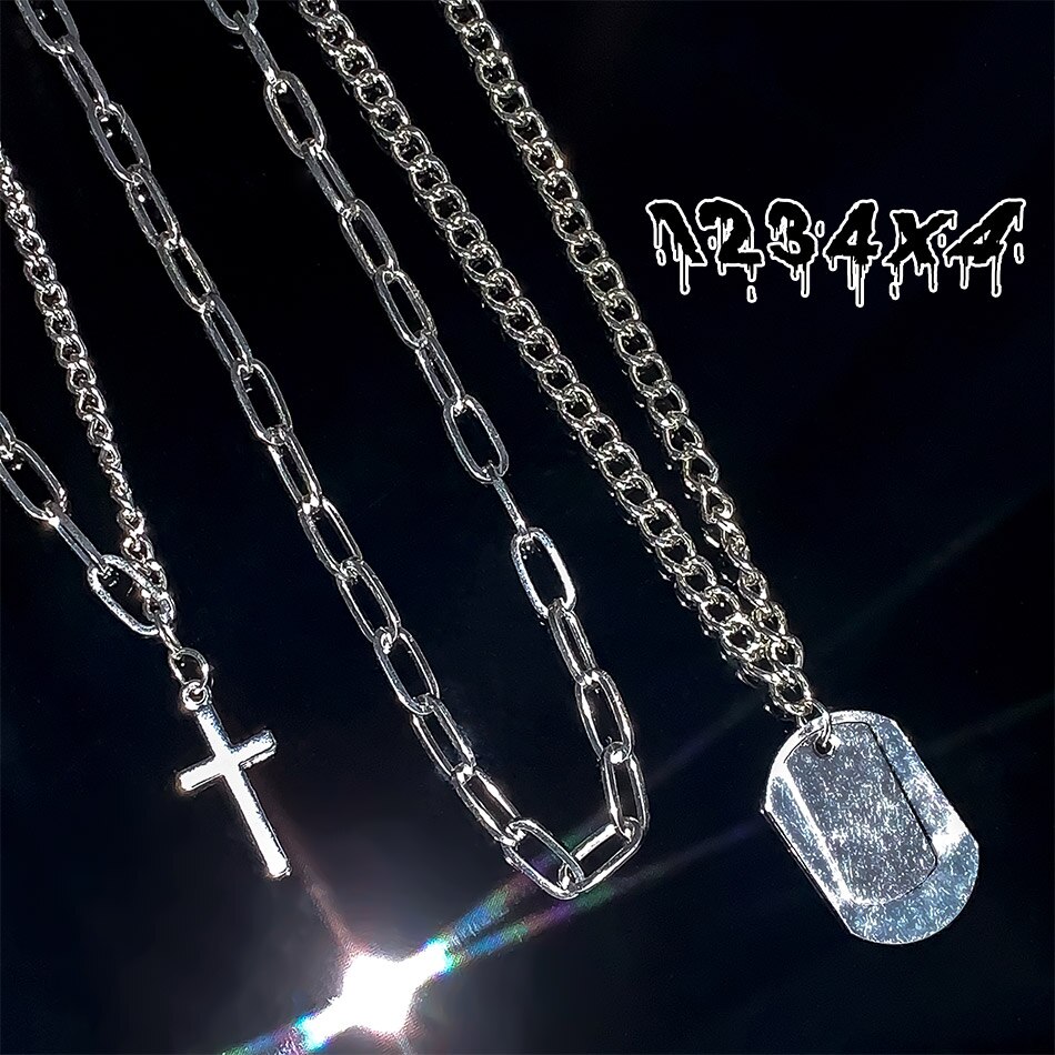 Vintage Kreuz Kette Anhänger Punk Hüfte Hüfte Silber Farbe Metall Multi-schicht Rock Lange Kette Halsketten für Frauen Party schmuck: Three