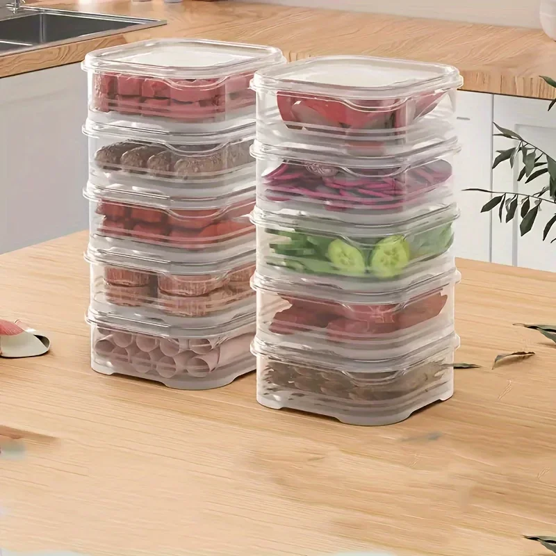 Food Storage Containers with Lids Thick Food Grade Plastic Food Container Square Stackable Refrigerator Organizer Bins