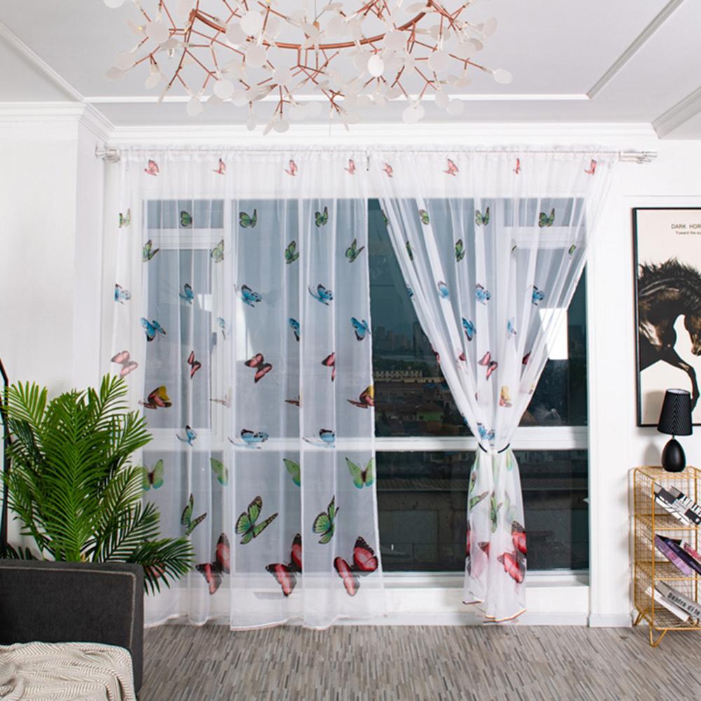 Sypialnia dostarcza tiul na firanki kurtyna jasny wzór motyl gaza zwykły balkon robić sypialni hotel okno zasłona wystrój, 100x200cm