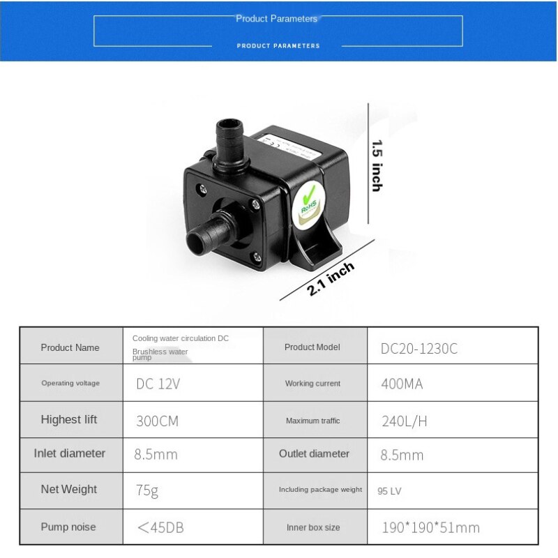 240L/H DC 12V 3M Mini Brushless Water Pumps Motor Submersible Water Pump