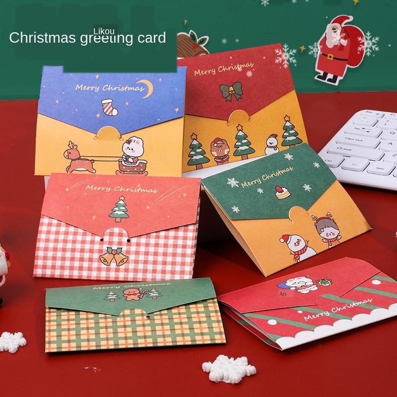 6 Stks/partij Cartoon Vrolijk Kerstfeest Papier Envelop Met Boodschap Kaart Wenskaart Brief Stationaire Opslag Papier