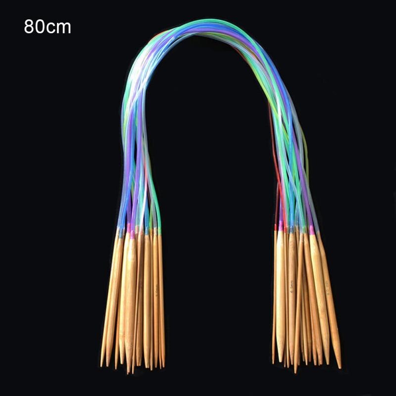 18 stuks naainaalden multicolor buis bamboe rondbreinaalden set dubbele spits 18 modellen/set 40/60/80/100/120cm: 80cm