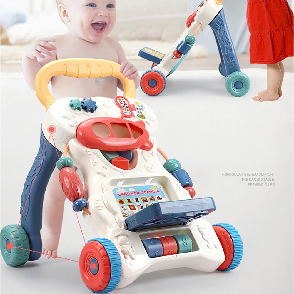 Baby walker multifunktionelle småbørne trolley sidde-til-stå abs musikalske rollator med justerbar højde anti-rollover for at lære at gå