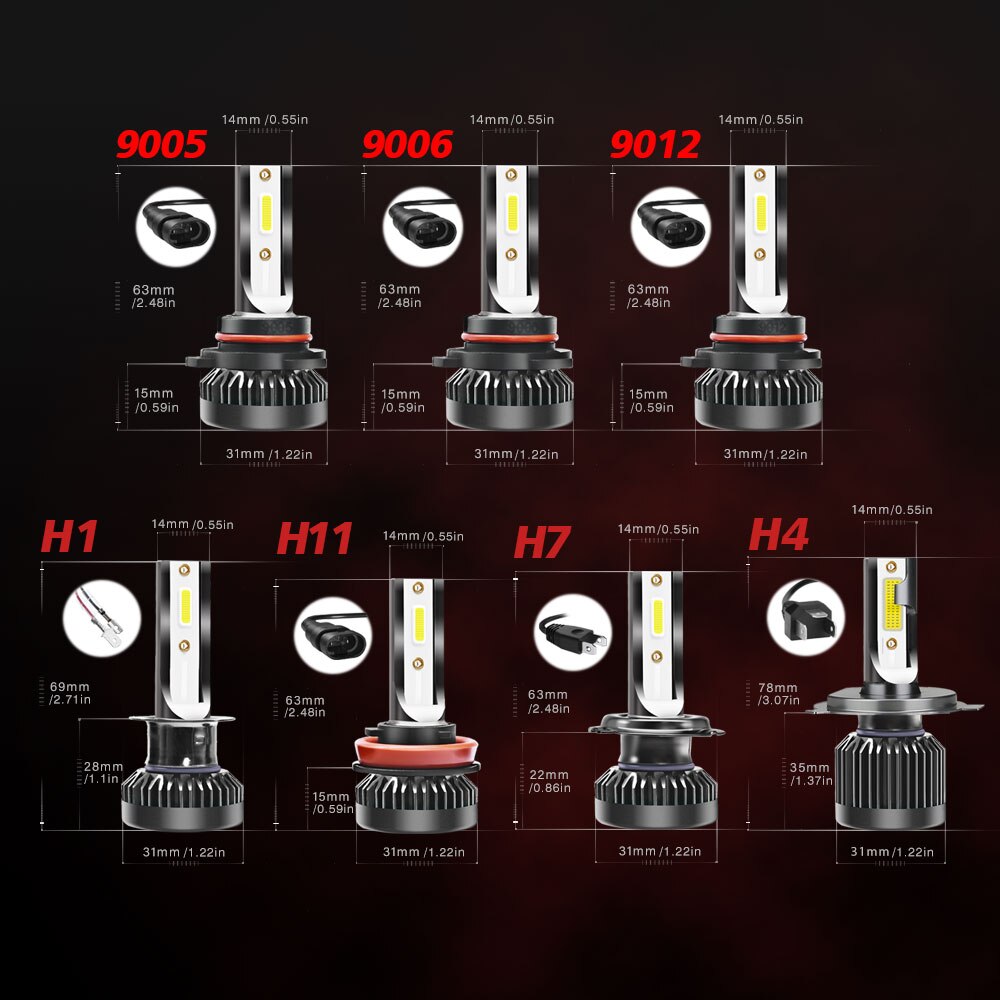 LOAUT Mini Voiture Phares LED H7 H4 H11 H1 H8 H9 9005 HB3 9006 HB4 9012 Antibrouillards Lampe Auto Ampoules 60W 12000LM 12V 24V