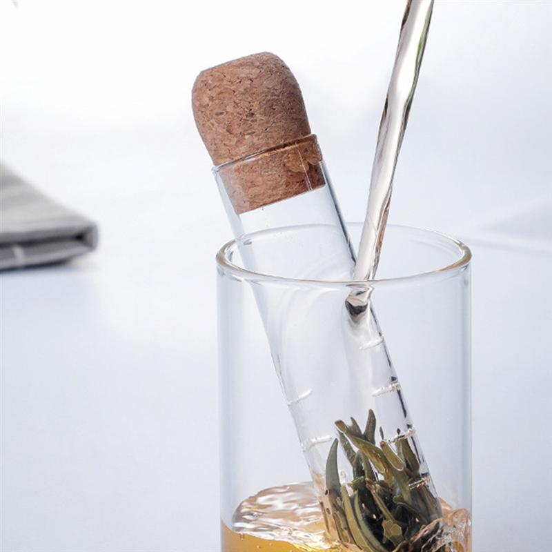 1 botella de vidrio con tapón de corcho, colador de té transparente, Mini botella vacía, Infusor de té, tubo de prueba de elaboración para en casa y oficina