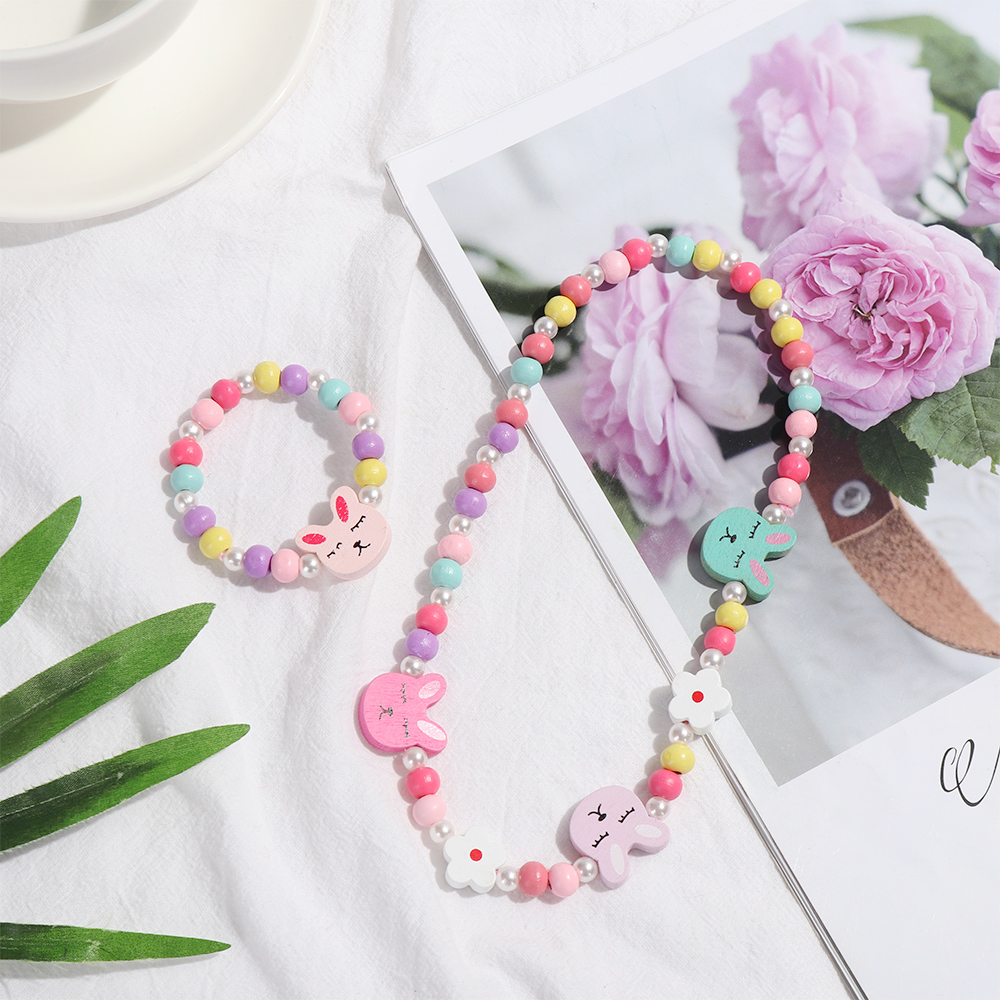 1 sæt pige perler legetøj halskæde armbånd sommerfugle blomster børn håndlavet halskæde tilbehør prinsesse smykker børn