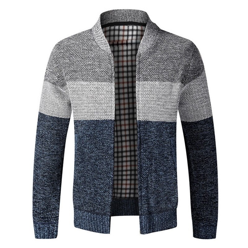 Hommes chandail manteau épais polaire Patchwork laine Cardigan pull vestes hiver tricoté manteaux mâle tricots de style décontracté: Blue Grey / L