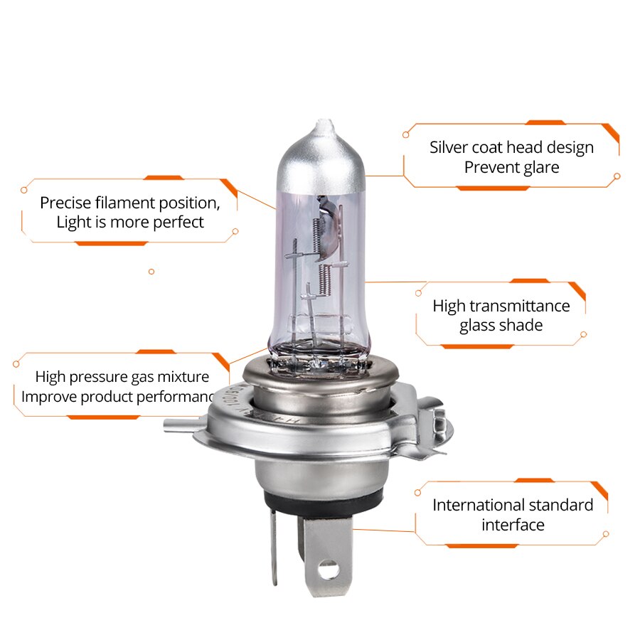 Ampoule de phare de moto halogène H4 H7 HS1 12V 55W 100W 6500K, lampe de moteur en verre de Quartz blanc