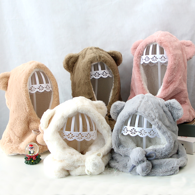 Schattige babymuts met berenoortjes, warme pluche wintermuts voor meisjes en jongens, effen kleur, oorbescherming voor buiten, zachte peutermuts
