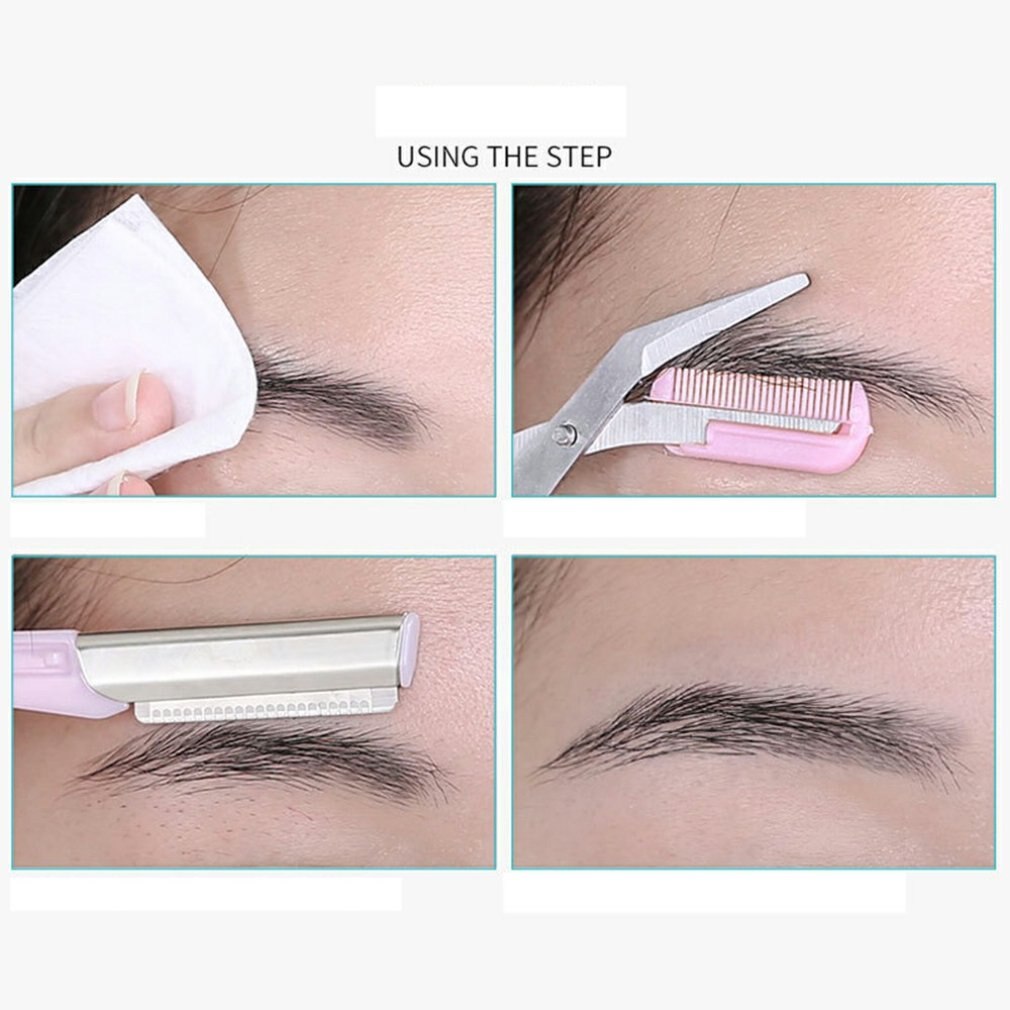 1 paire de ciseaux à sourcils de style coréen, peigne rose, ciseaux, ensemble deux en un, outils de beauté