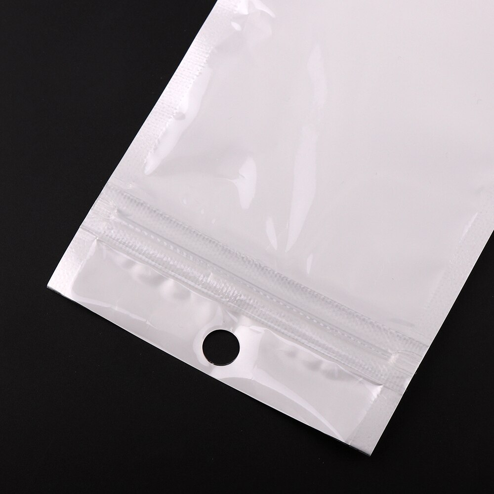 5 størrelse hvit/klar selvforseglet glidelås plast detaljemballasje pakke poly bag ziplock zip lock oppbevaringspose pakke med hengehull