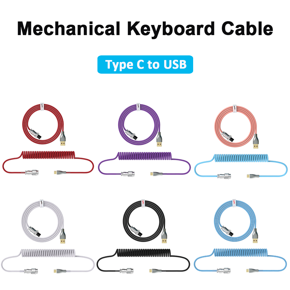 Cable en espiral para teclado mecánico, Cable de aviador tipo C a conector USB, Cable de aviación para teclado de juegos, accesorio