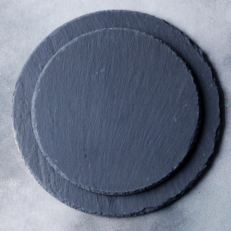 Westerse Ronde Natuurlijke Leisteen Plaat Diameter 20 cm 25 cm 30 cm Effen Steen Lade Kaas Voedsel Pizza Steak Schotel vlakke Plaat Fruit Lade: diameter 10cm BLACK