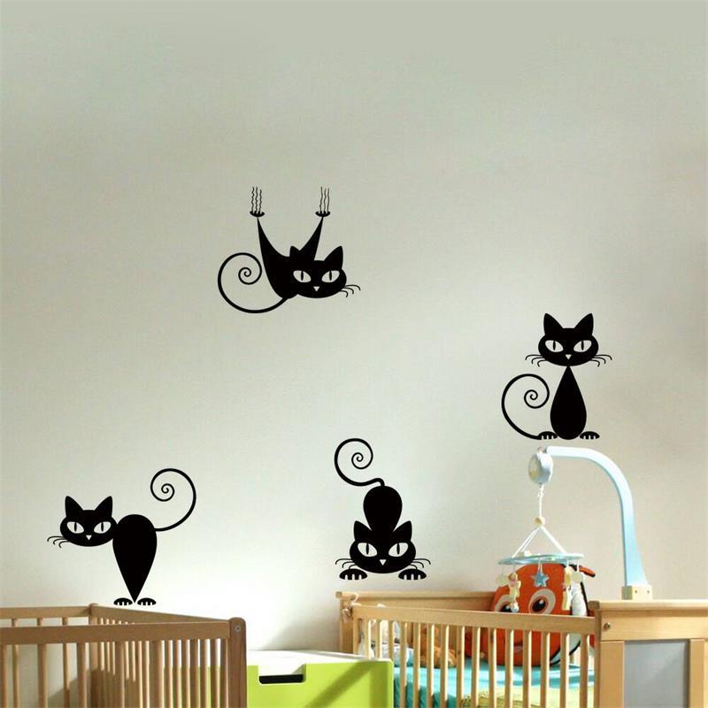 Leuke 4 Katten Muurstickers Hangen Op de Muur voor Kinderkamer Muur Stickers Playing Game Kamer voor Woonkamer party Decoratie Art Mural