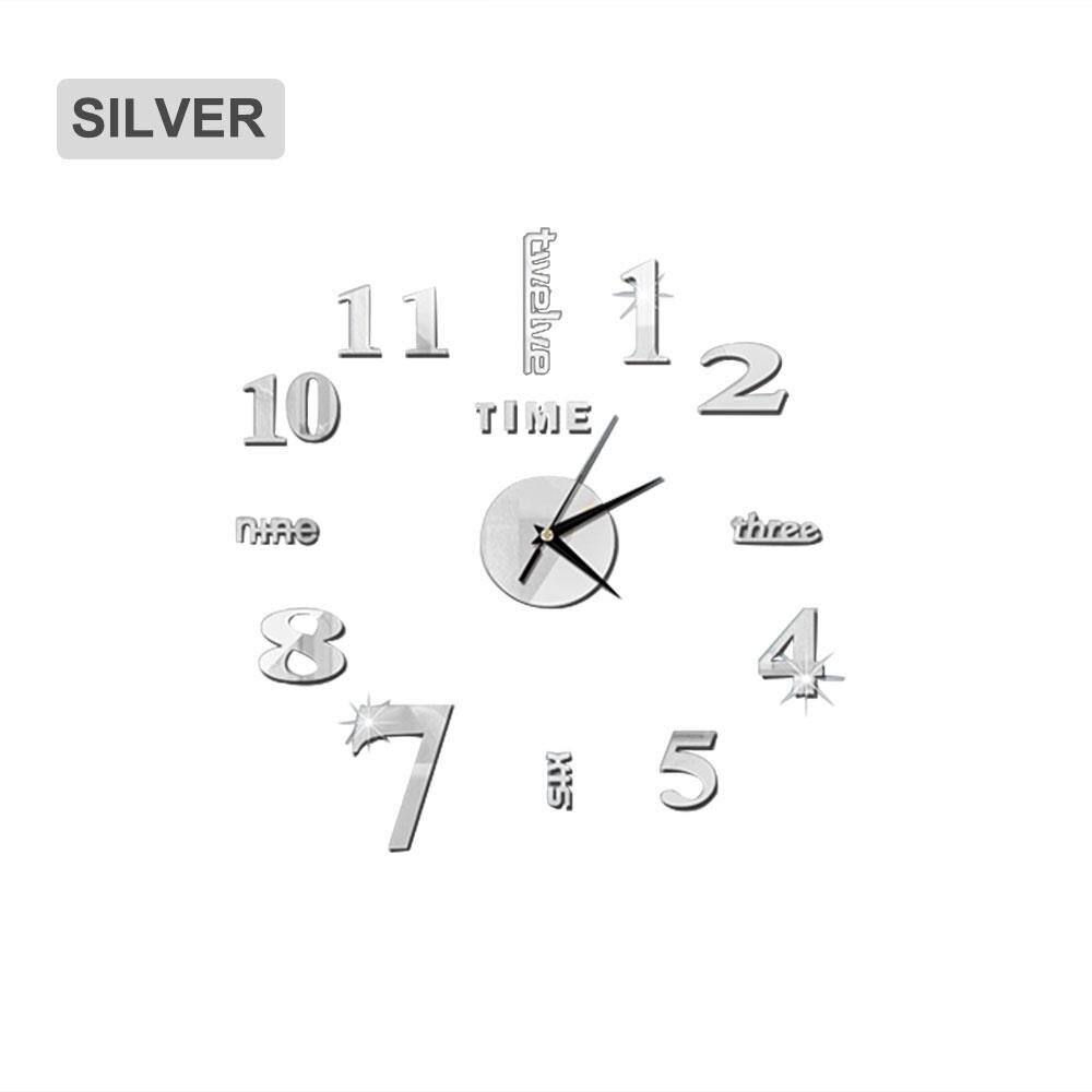 Reloj de pared con espejo acrílico, adhesivo autoadhesivo para pared Diy, 4 colores, adhesivos de pared para dormitorio a la: Silver