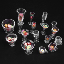 17pcs/Set Mini Transparent Drink Cups Dish Plate Tableware Miniatures DIY Toy brand and
