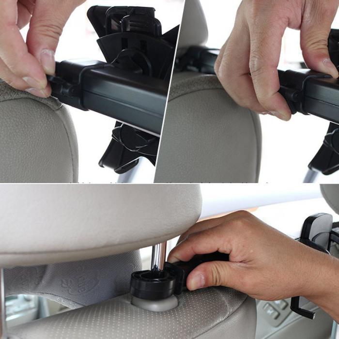 2 in 1 Premium Center Car Seat Headrest Mount Universal Hands Free Tablet + Smartphone Cradle Holder For 10 cm Phones 18 cm Pads