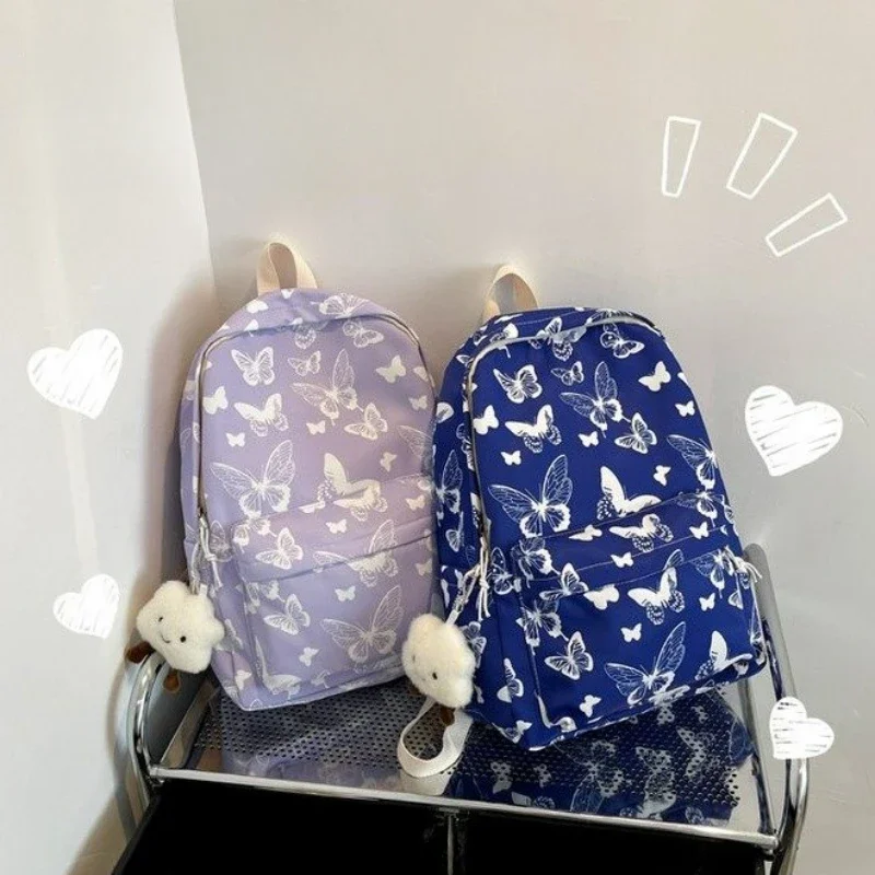 Mochila coreana con de mariposa para mujer, mochila para estudiantes, almacenamiento de libros escolares y organizador de viaje