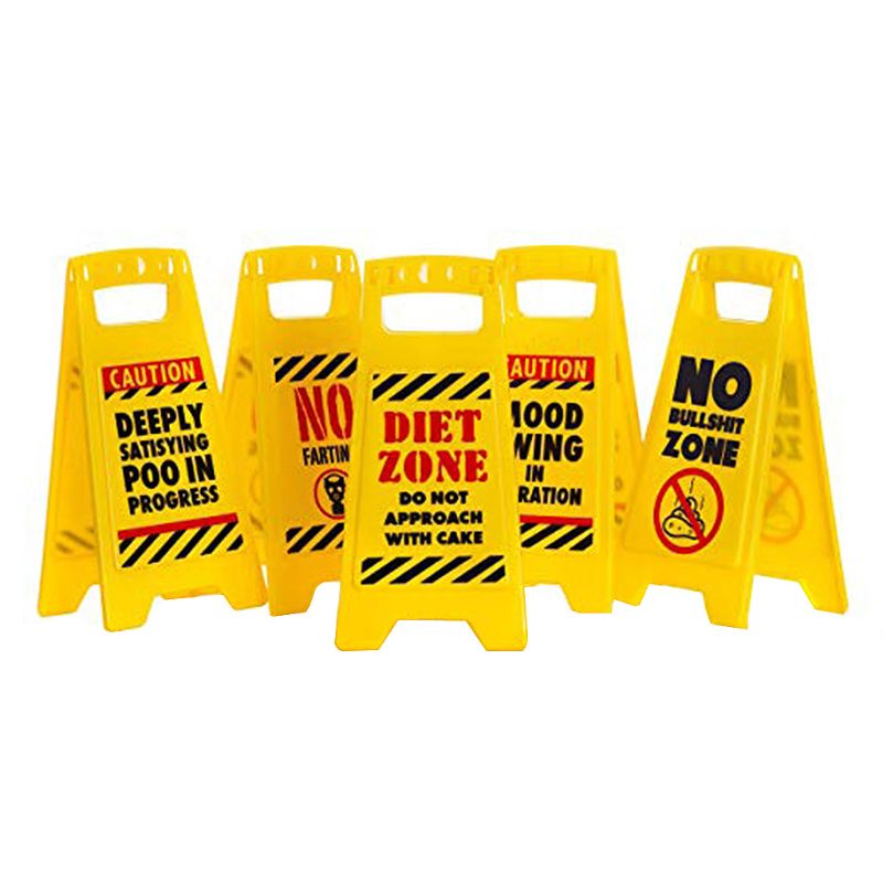 Desktop Joke Novelty Warning Signs Board Foldable Yellow Mini Standing Caution Rack Funny Decor Prank Toys