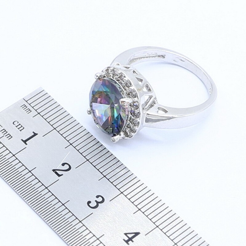 925 Sterling Silver Ring For Women Oval Rainbow Topaz Jewelry Free