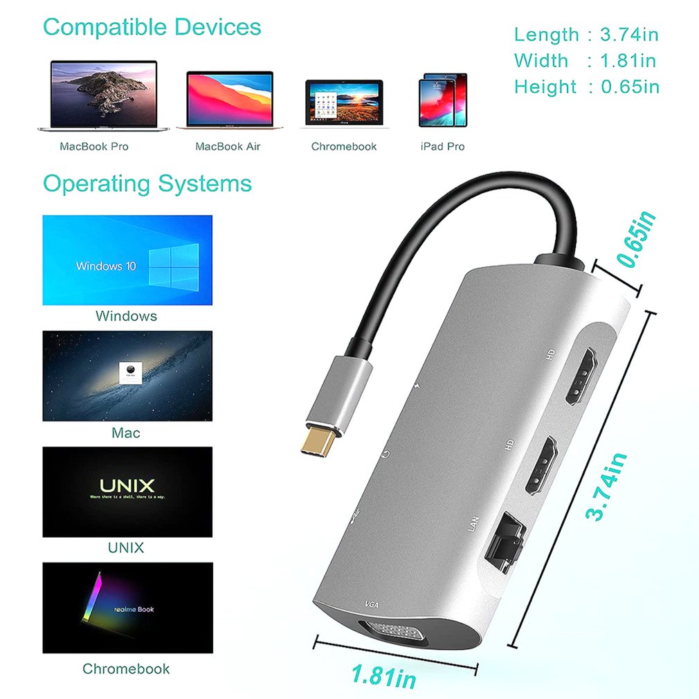 Dual Monitoren Laptop Docking Station Usb C Adapter 3 Poorten Usb Met Dual Hdmi-Compatibel 100W Pd Opladen dock