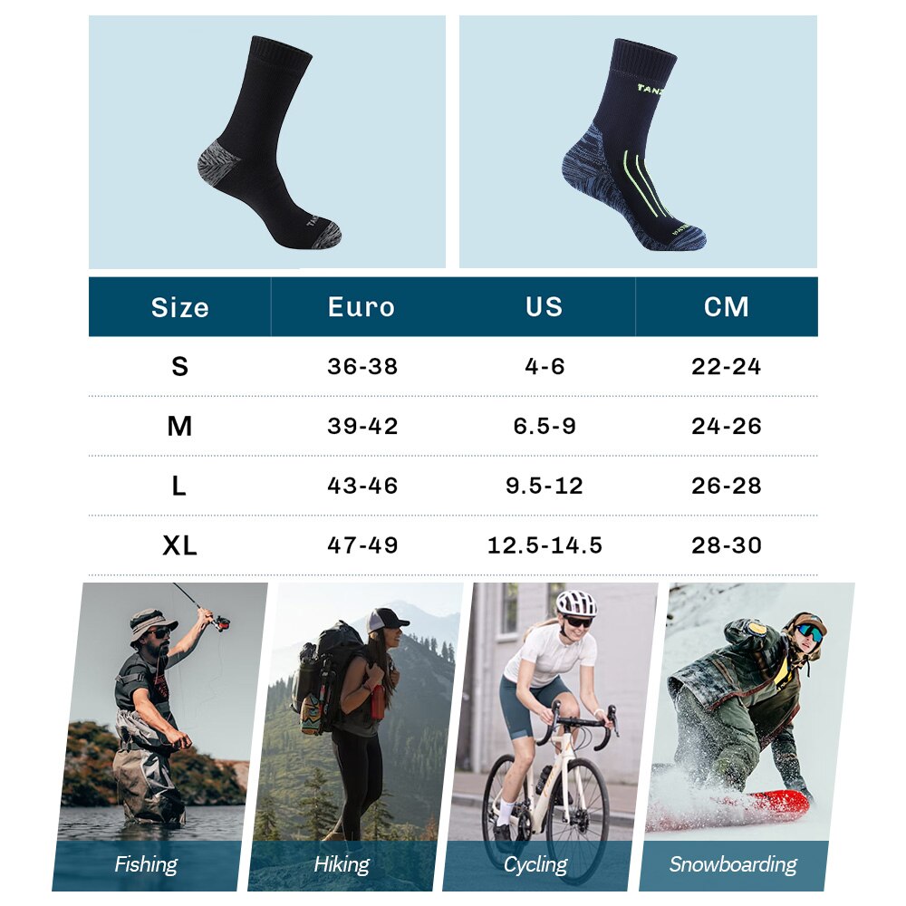 Wasserdichte Socken für Herren, Wärmer Schnee, Thermo-Sportsocke, PORELLE Membranen, Snowboard, Radfahren, Ski, Fahrrad, Winter, Schwarz, Blau
