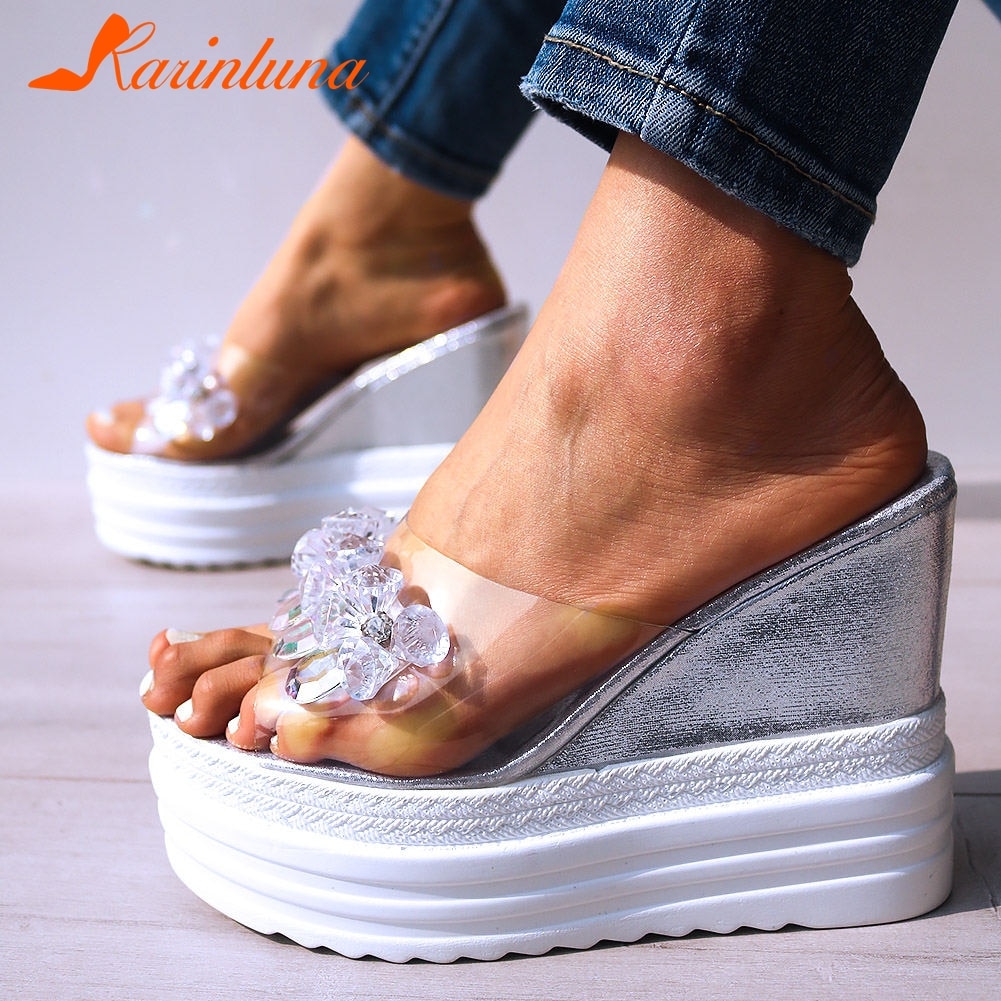 Doratasia Nuova navata di Goccia Cristalli Zeppe Tacchi Alti per Il tempo libero di proprietà Sandalo Scarpe da Donna Delle Donne Della Piattaforma Ciabatte Pantofole