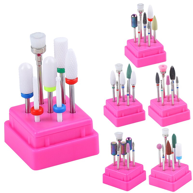 7pcs/set Milling Cutter For Manicure Set Nail Drill Bits Ceramic Diamond Rainbow Tungsten Stainless Mill Cutters For Nail Drill