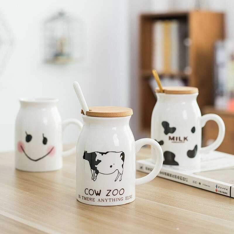 Mooie Koe Keramische Kopje Koffie Met Deksel Grote Capaciteit Dier Cup Creatieve Drinken Coffee Cup Novelty Melk Cup