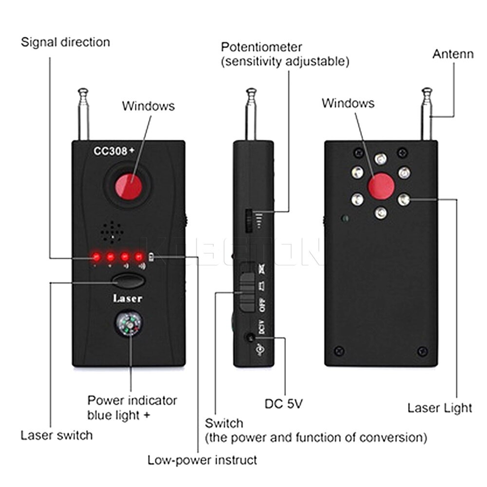 CC308 + Multi Draadloze Camera Lens Signaal Detector Radio Wave Signaal Detecteren Camera Full-Range Wifi Rf Gsm Apparaat finder